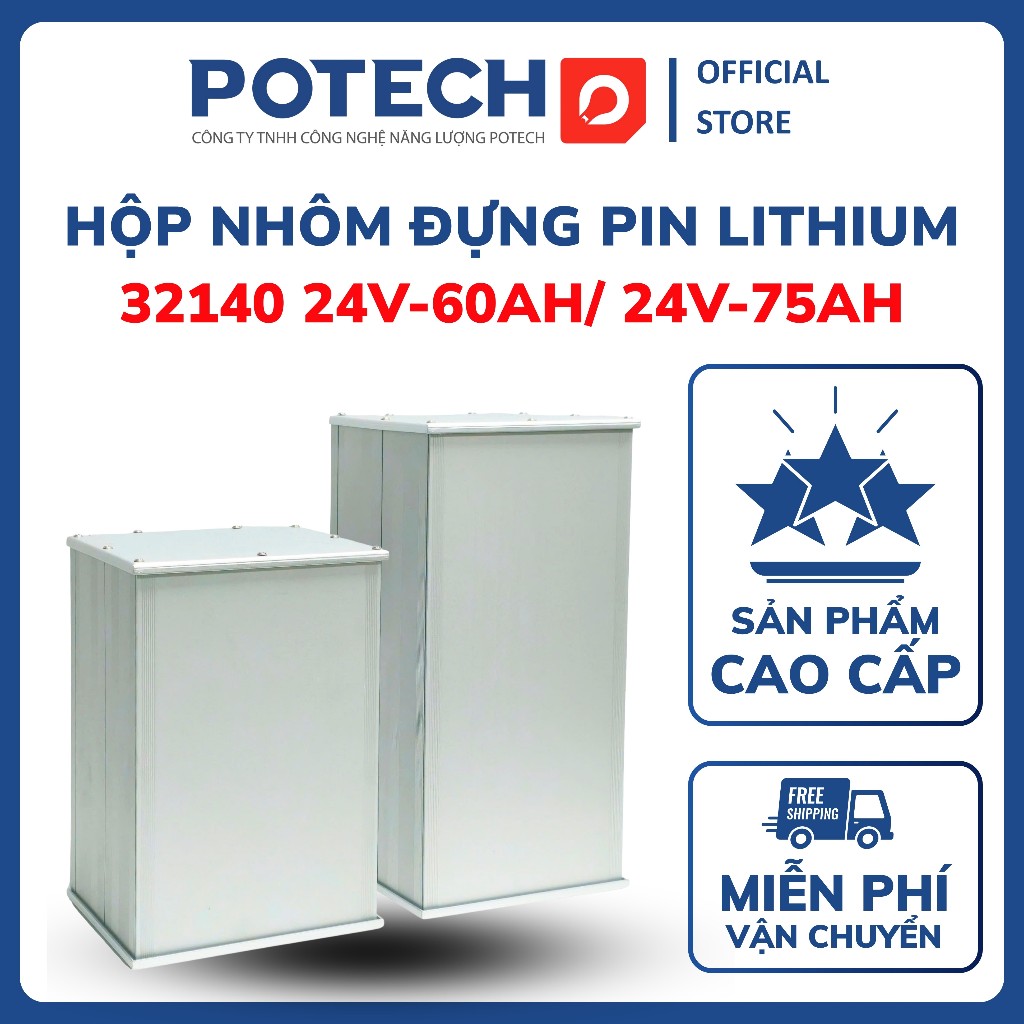 Hộp nhôm đựng pin chống nước 24V-60Ah/ 24V-75Ah, chuyên dùng đóng pin Lithium đèn NLMT, xe điện,...