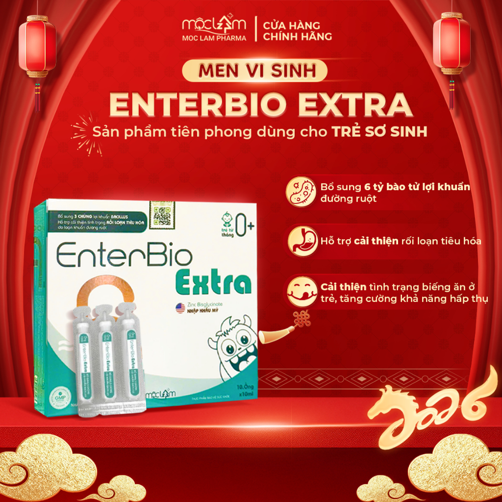 Men Vi Sinh 6 Tỷ Lợi Khuẩn EnterBio Extra hỗ trợ tiêu hoá, giúp bé ăn ngon hộp 10 ống