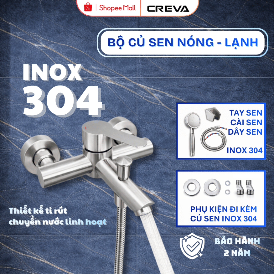 Củ Sen Nóng Lạnh Inox 304 Màu Inox Cao Cấp | CR-116S | Phối Vòi Sen Nhà Tắm Và Cài Treo Đồng Bộ
