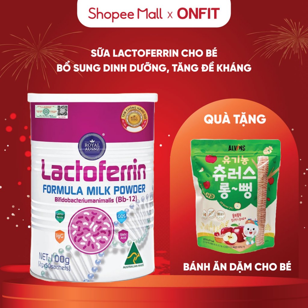 Sữa Lactoferrin Hồng Hoàng Gia Úc Royal Ausnz (Hộp 50 gói x 2g) Tăng Sức Đề Kháng Cho Bé | ONFIT