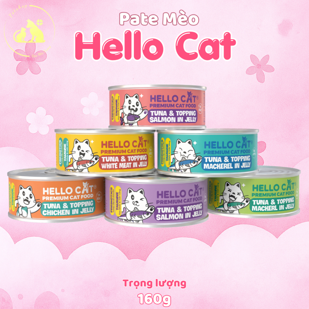 (Hàng tặng kèm) Pate Hello cat Cho Mèo Mọi Lứa Tuổi Trong Thạch Hello Cat Tuna 160g