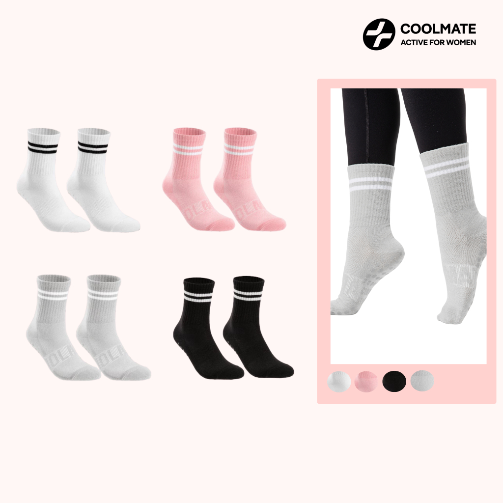 Tất/Vỡ Nữ cổ sọc tập Yoga & Pilates chống trượt cổ trung - Coolmate Active For Women