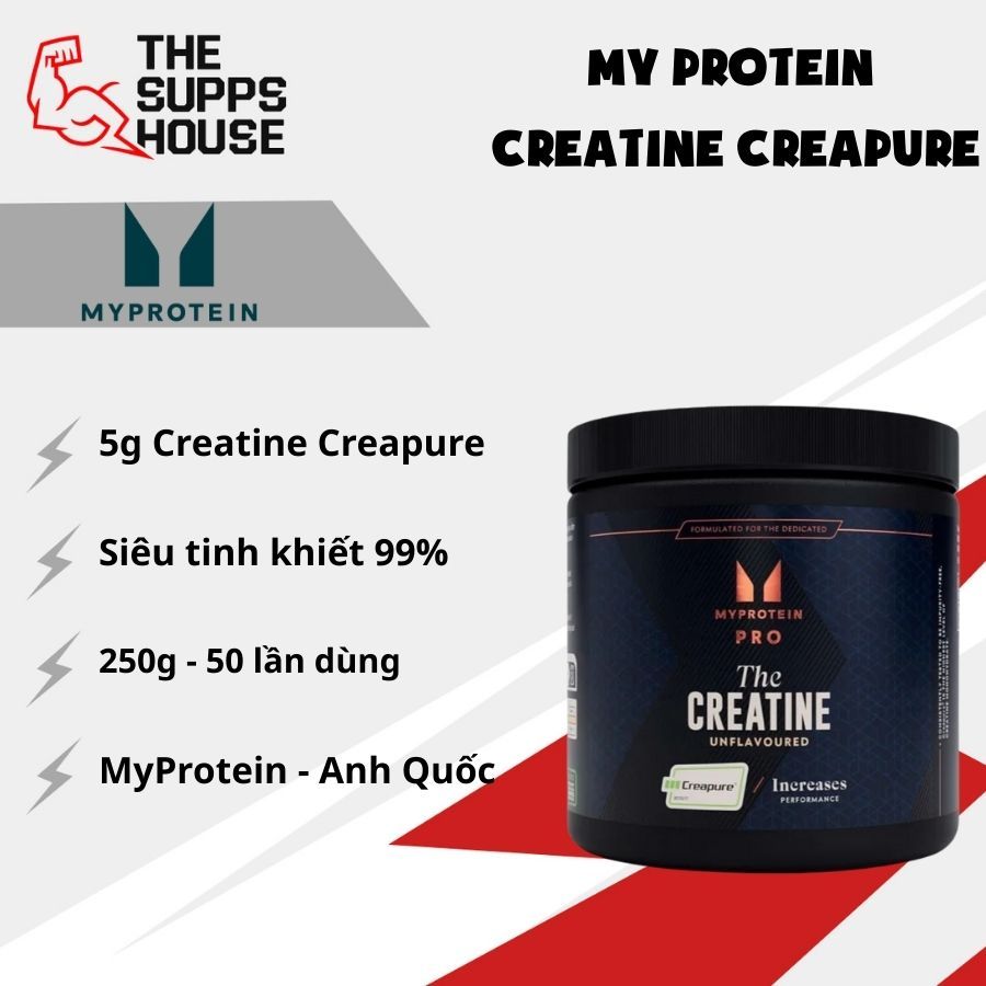 Bột tăng sức mạnh MyProtein Creapure Creatine Monohydrate (Unflavored) cải thiện sức bền, căng phồng