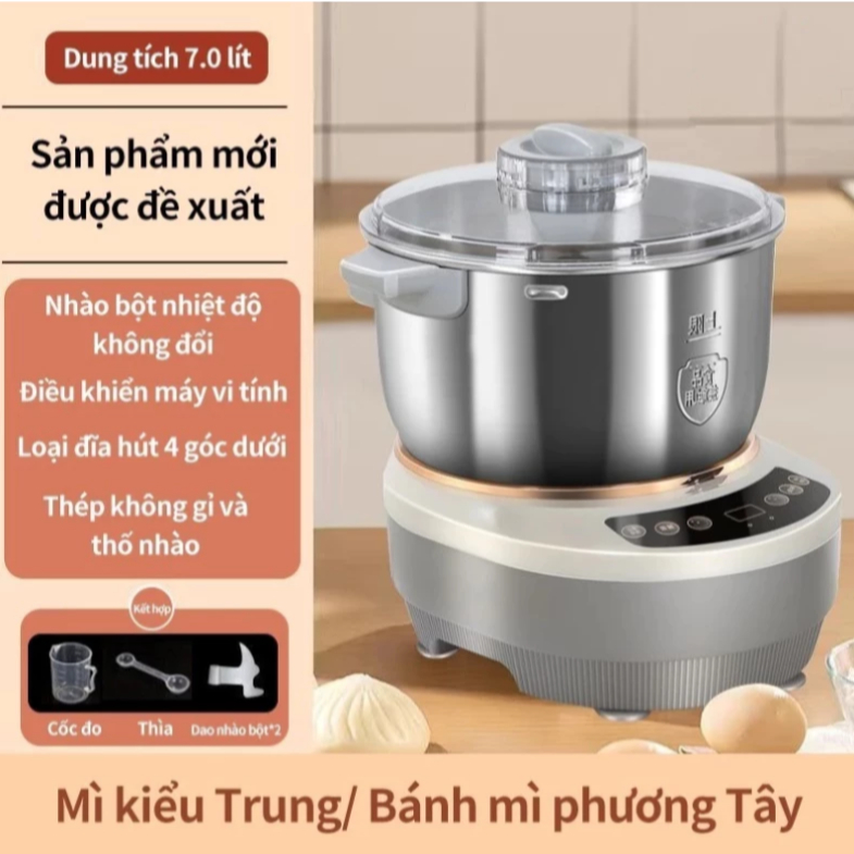 Máy Trộn Bột 7L Inox 304 có quà tặng kèm, Ủ Bột, Nhào Bột, Nhồi Bột Nhanh, Công Suất Lớn Chống Dính