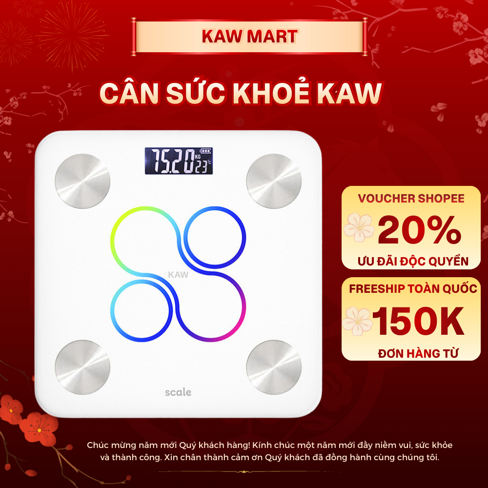 Cân Sức Khỏe Điện Tử KAW Đo 11 Chỉ Số Của Cơ Thể, Màn Hình Led Kính Cường Lực Bền Bỉ, Theo Dõi Sức Khỏe Cả Gia Đình