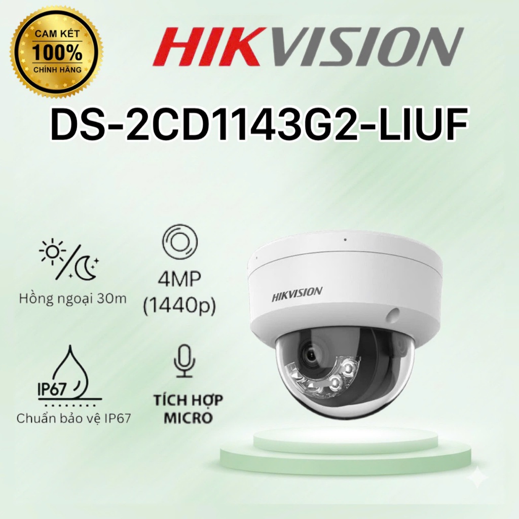 Camera IP 4MP bán cầu HIKVISION DS-2CD1143G2-LIUF - CÓ MÀU, MIC