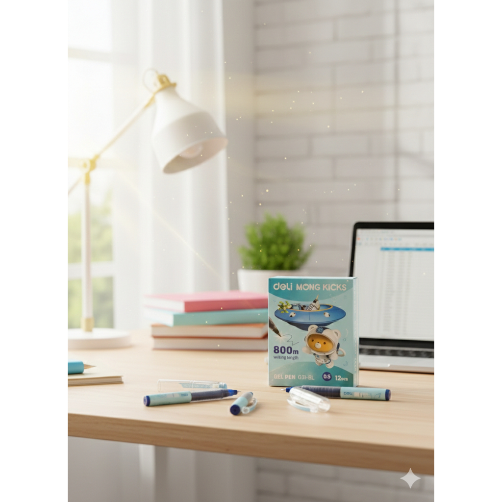 Combo 3 bút bi Gel Deli mực xanh mã G31.