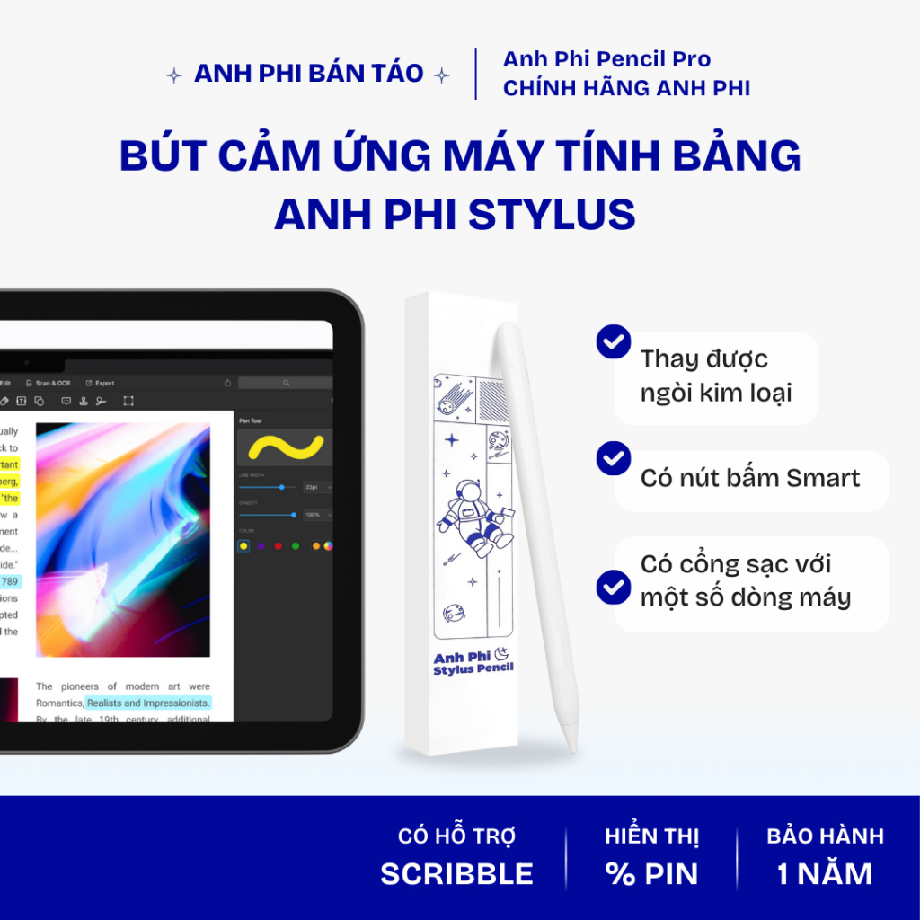 Bút stylus pencil Anh Phi Stylus Pencil cho iPad có cảm ứng chống chạm | Anh Phi Bán Táo
