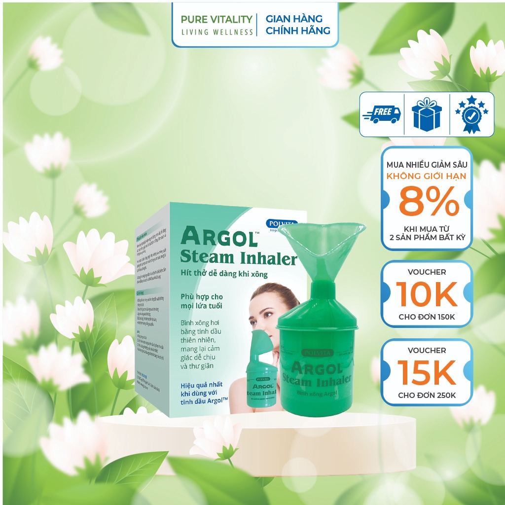 Bình Xông Cá Nhân Tinh Dầu Argol Polvita – Bình Xông Mũi Họng, Xông Tinh Dầu Tại Nhà 350ml