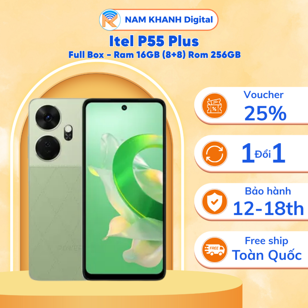 Điện thoại Itel P55 Plus - Ram 16GB (8+8) Rom 256GB - Sạc nhanh 45W - Nam Khanh Digital