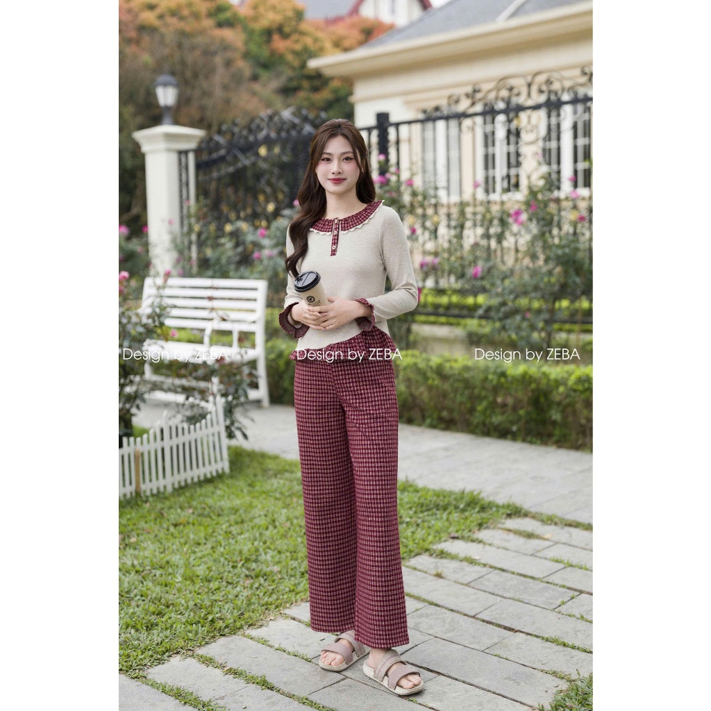Set đồ nữ ZEBA bộ mặc nhà kẻ Hàn phối sang M3355