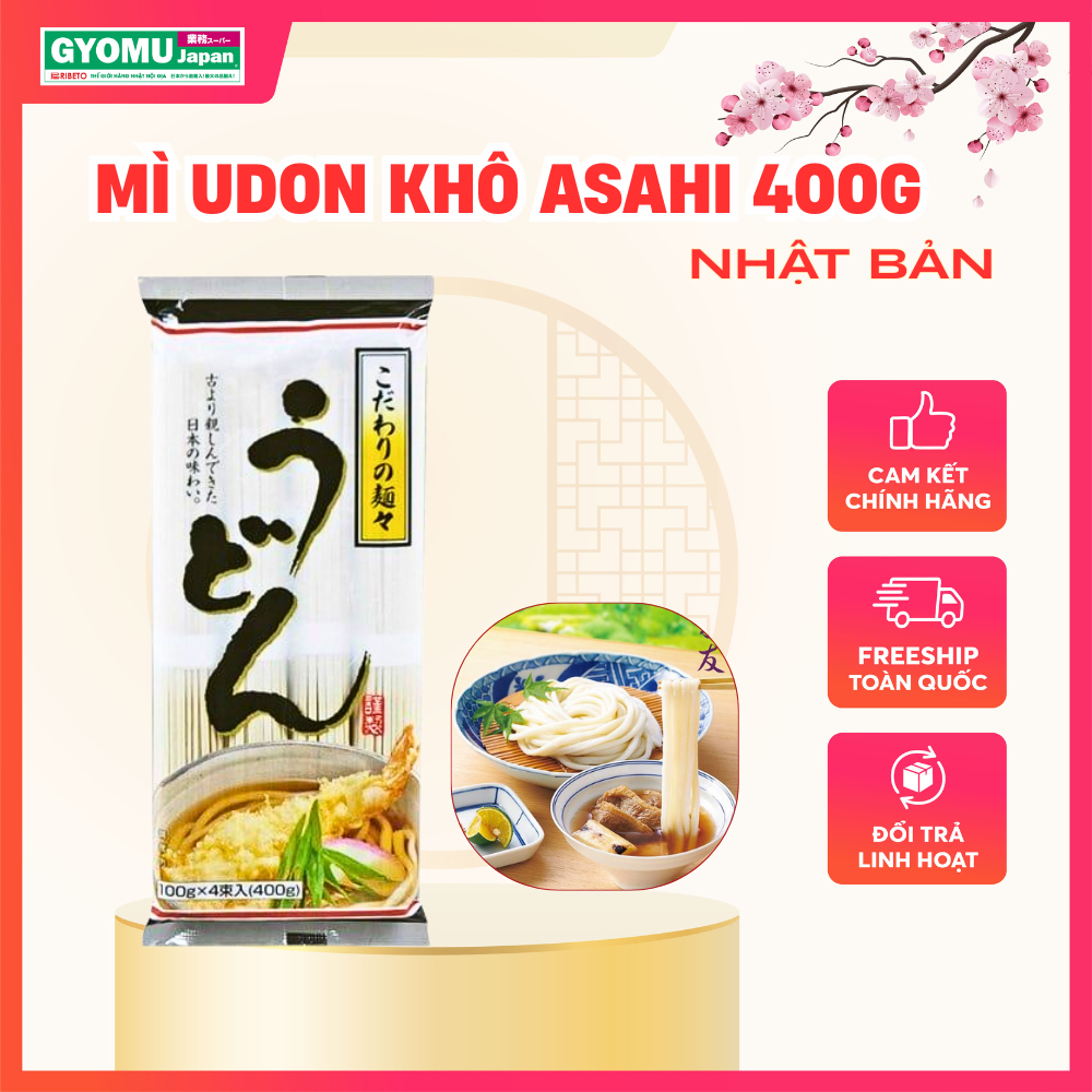 Mì Udon khô Asahi Nhật Bản - Gói 400gram - Gyomu Japan