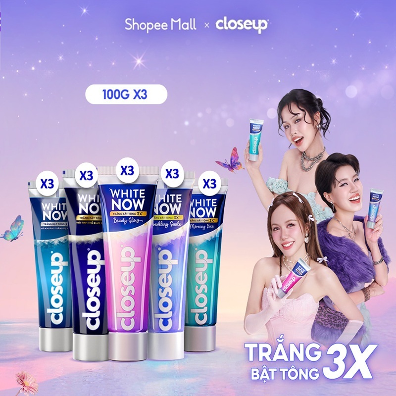 Combo 3 Kem đánh răng Closeup White Now - Trắng Bật Tông 3X TỨC THÌ với Công nghệ Ánh Sáng Xanh 100g