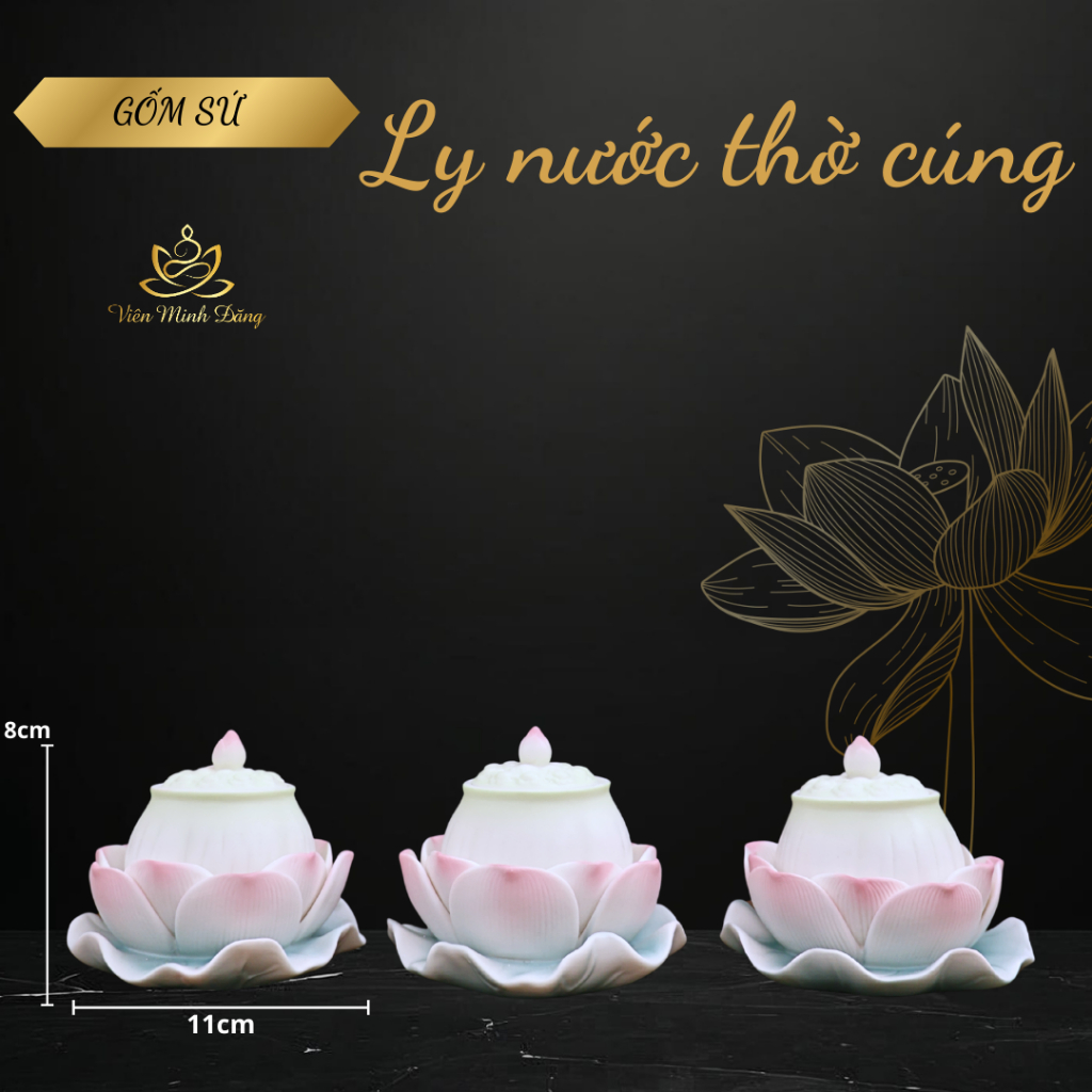 Ly Nước Bàn Thờ - Chung nước cúng gốm sứ hoa sen