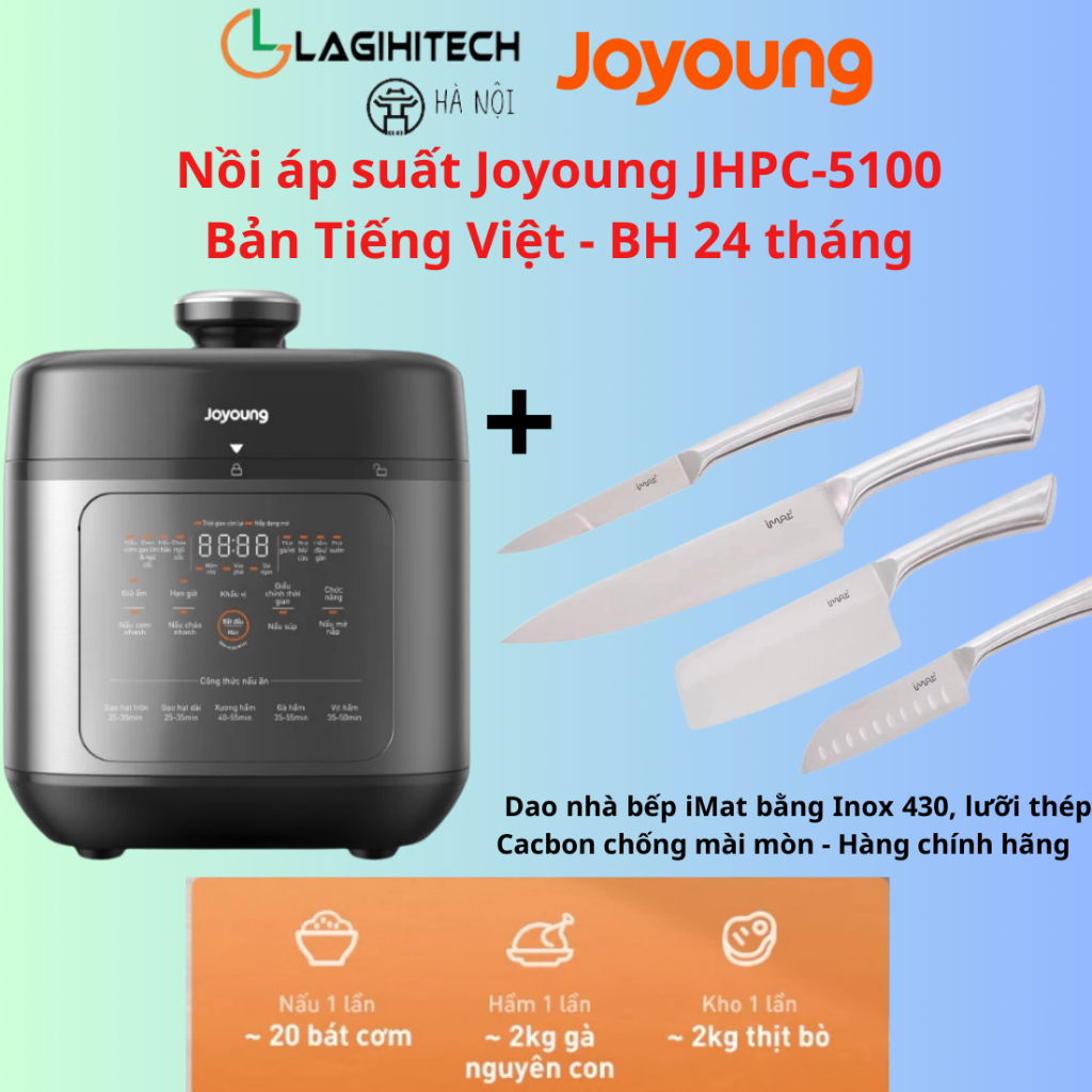 Nồi cơm áp suất, nồi áp suất đa năng Joyoung JHPC-5100, Dung tích 5L,Công suất 900W-Chính hãng BH 24