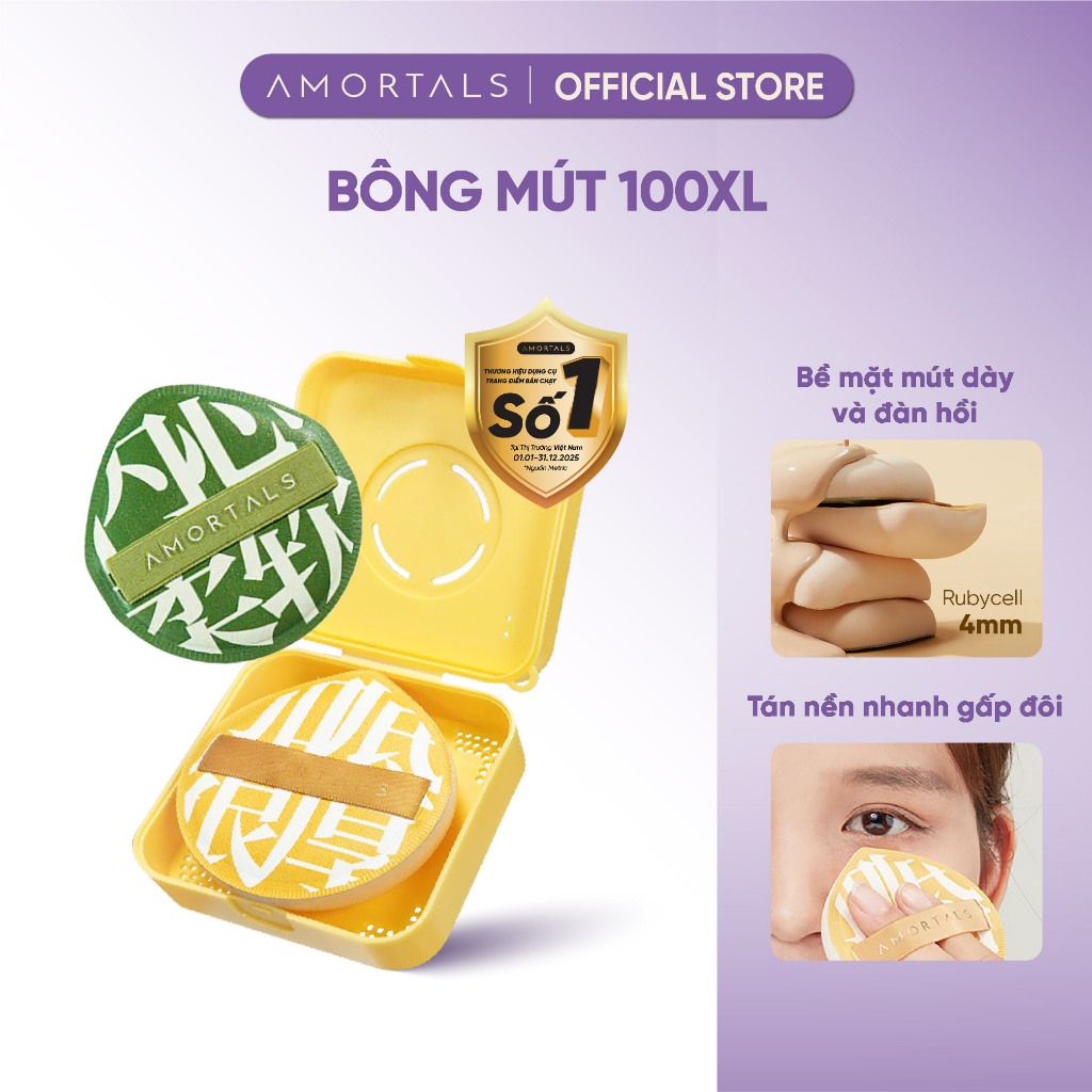[BD] Bông Mút Trang Điểm AMORTALS 100 Size XL - Mềm Mại Đàn Hồi Cao Tặng Kèm Hộp Đựng