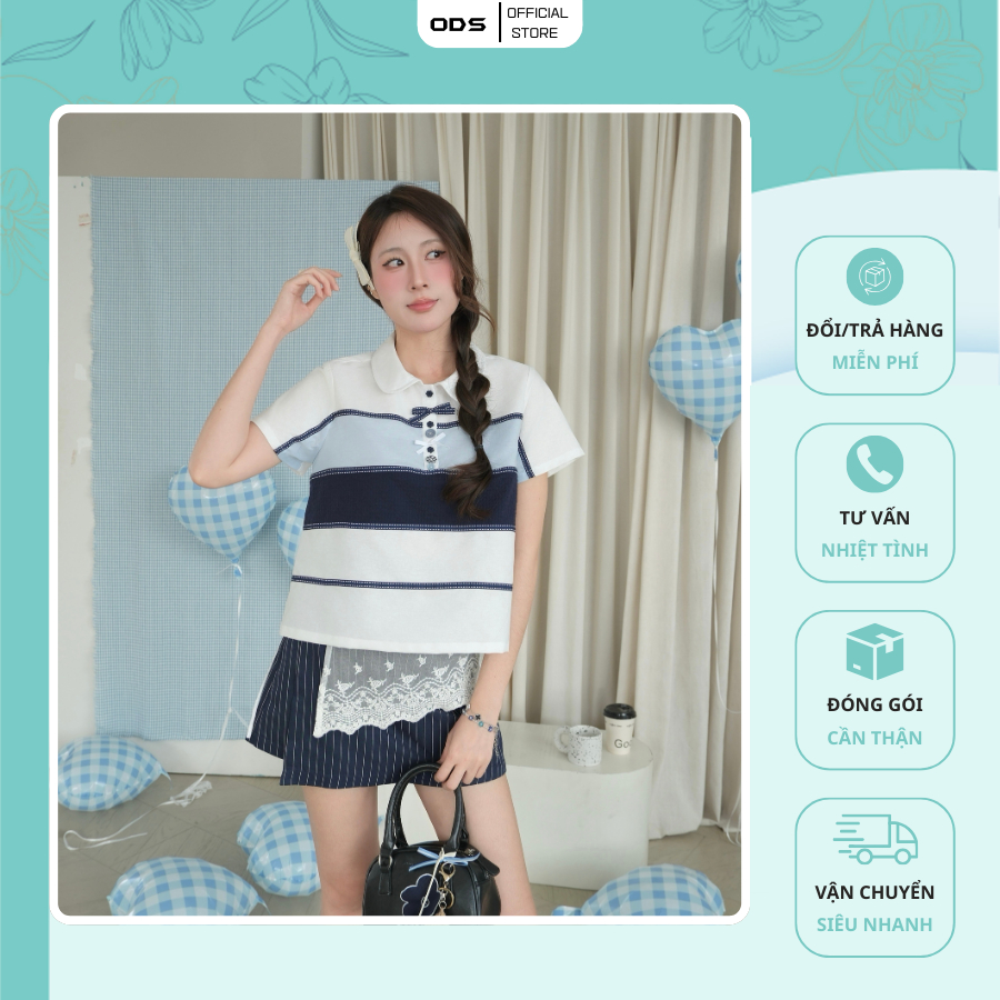 Áo Trắng Thân Phối ODS thiết kế cổ sen, xẻ nẹp đính nút, tay ngắn trẻ trung cá tính - JA11