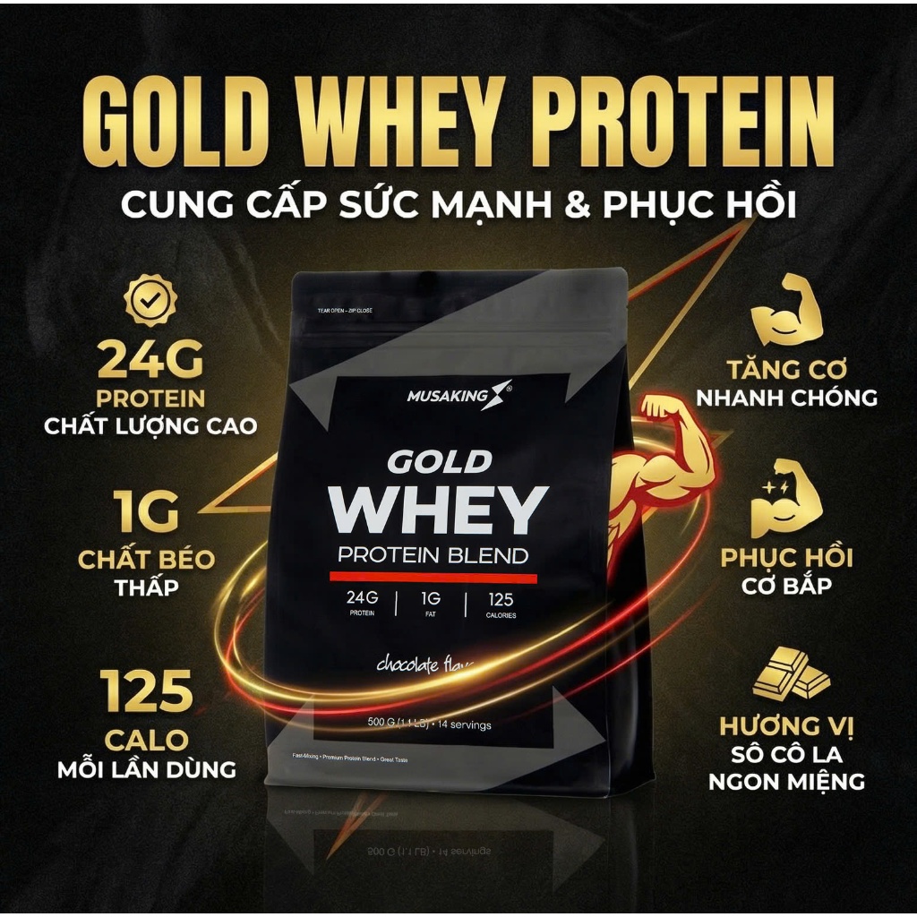 Bột sữa gold whey protein musaking túi 500g