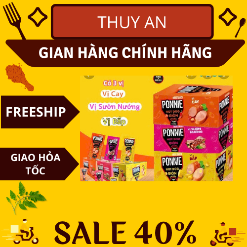 COMBO 20 CHIẾC XÚC XÍCH Ponnie Hot Dog giòn ăn liền vị Sườn Nướng-Hotdog Ponnie giòn ăn liền vị cay 
