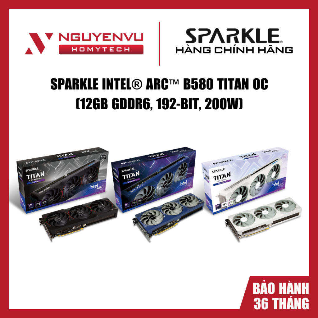 [Full VAT] Card màn hình SPARKLE Intel Arc B580 12GB GDDR6 - Titan OC / Nox OC / Luna OC - Chính hãn