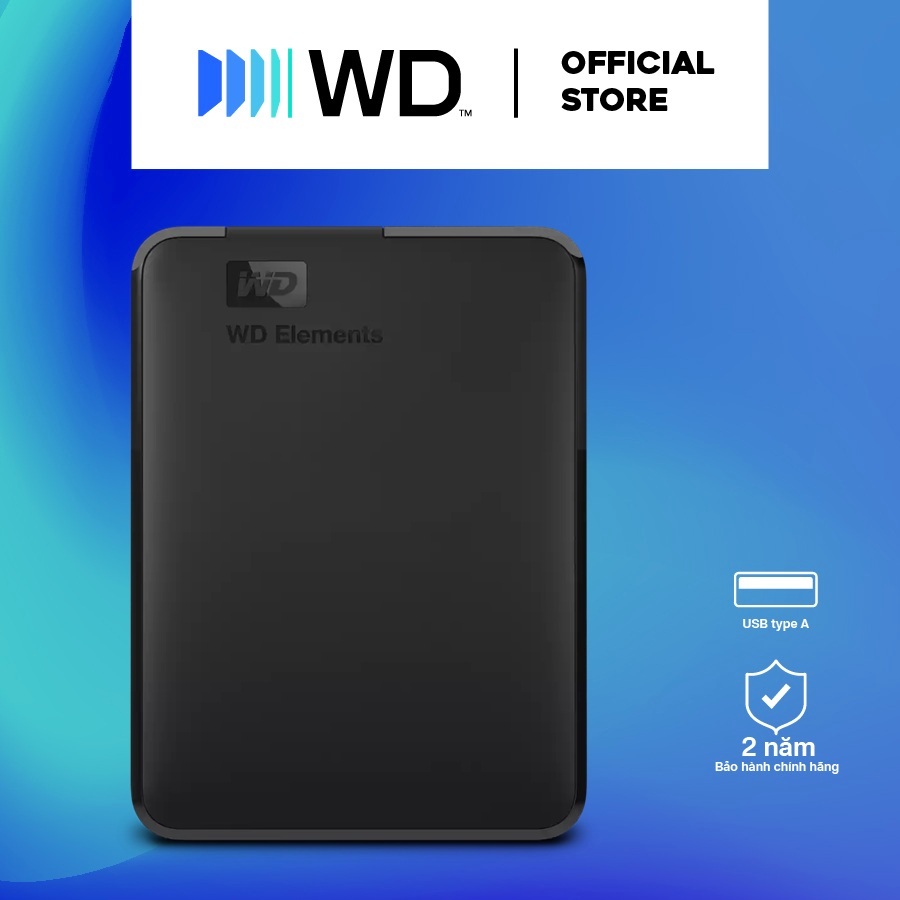 Ổ cứng di động Western Digital WD Elements 2.5" 2TB, USB A, tương thích Laptop/PC, WDBU6Y0020BBK