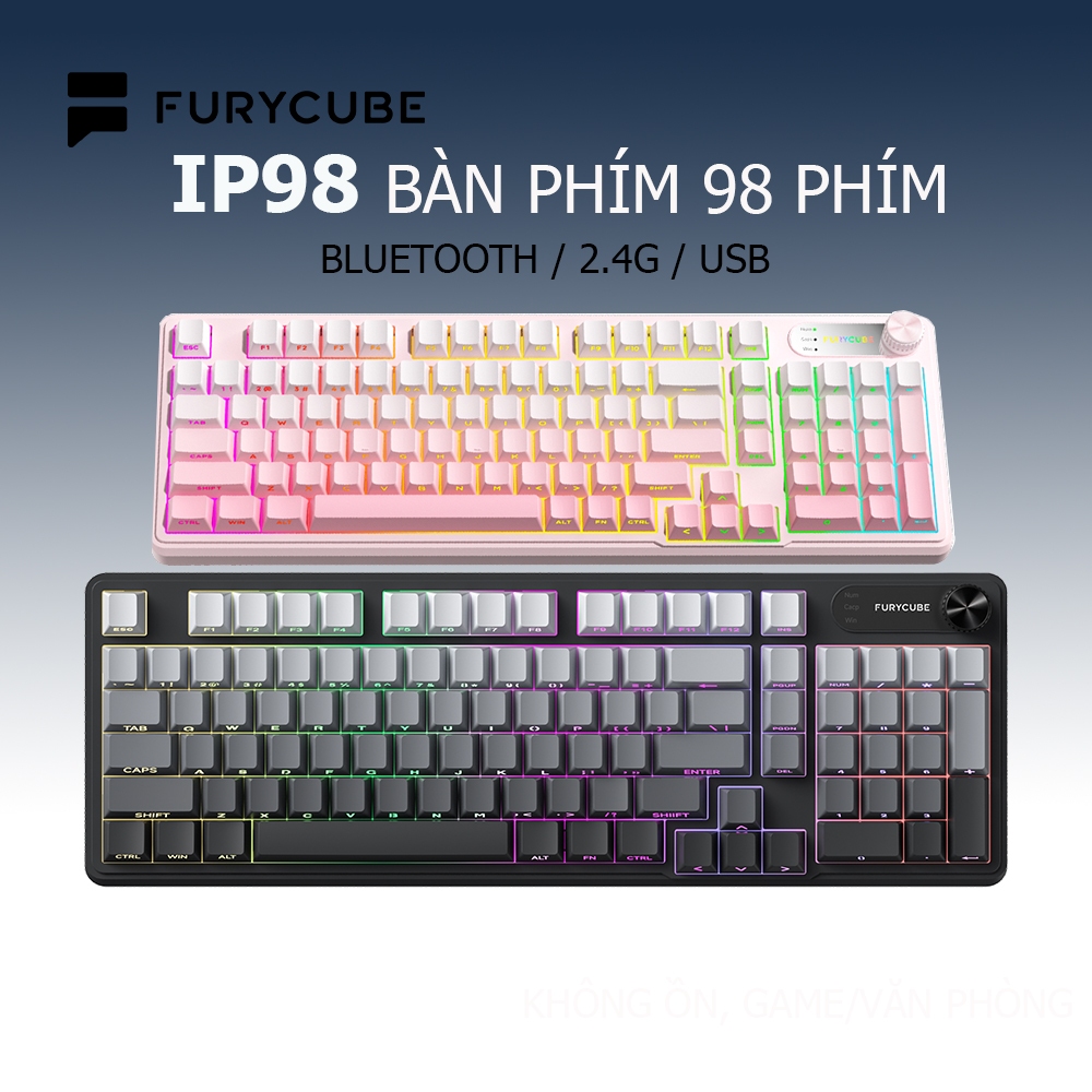 Bàn Phím Không Dây IP98 PRO, Bluetooth 2.4G USB, Không ồn, game/văn phòng, LED RGB, Có núm xoay | BigBuy360 - bigbuy360.vn