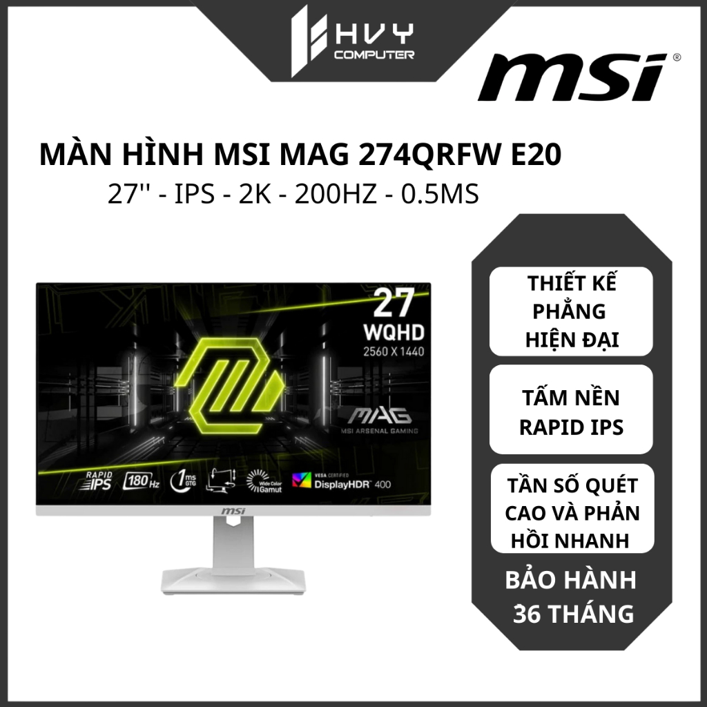 Màn hình Gaming MSI MAG 274QRFW E20 27'' - 2K - 200hz - 0.5ms - Hàng chính hãng.