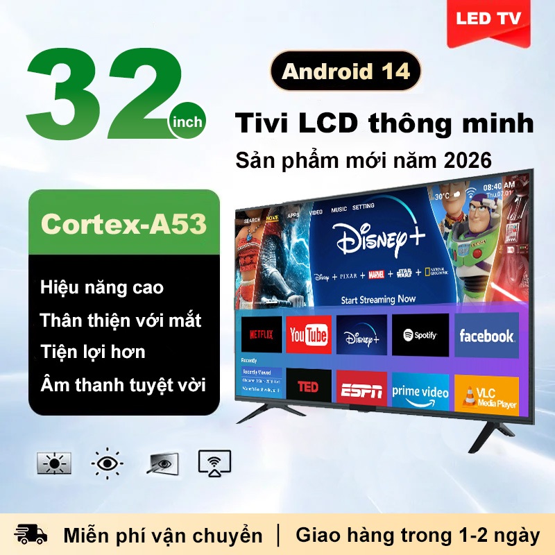 32-inch 4K HD Smart TV thông minh kết nối Internet TV LCD LED kỹ thuật số Android 14.0 WiFi/Bluetooth/HDMI/USB