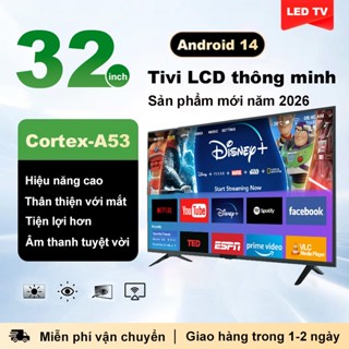 32-inch 4K HD Smart TV thông minh kết nối Internet TV LCD LED kỹ thuật số Android 14.0 WiFi/Bluetooth/HDMI/USB