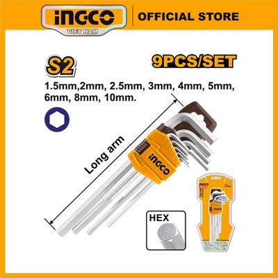 Bộ lục giác dài 9 cây INGCO HHK11091 chất liệu S2 cao cấp cho độ bền tốt, chịu nhiệt