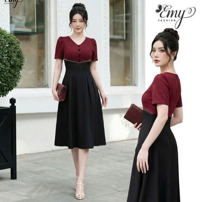 Đầm Thiết Kế EMY Thời Trang Cao Cấp EM2232 Bố Ruby Đỏ Đô Sang Chảnh Đi Tiệc