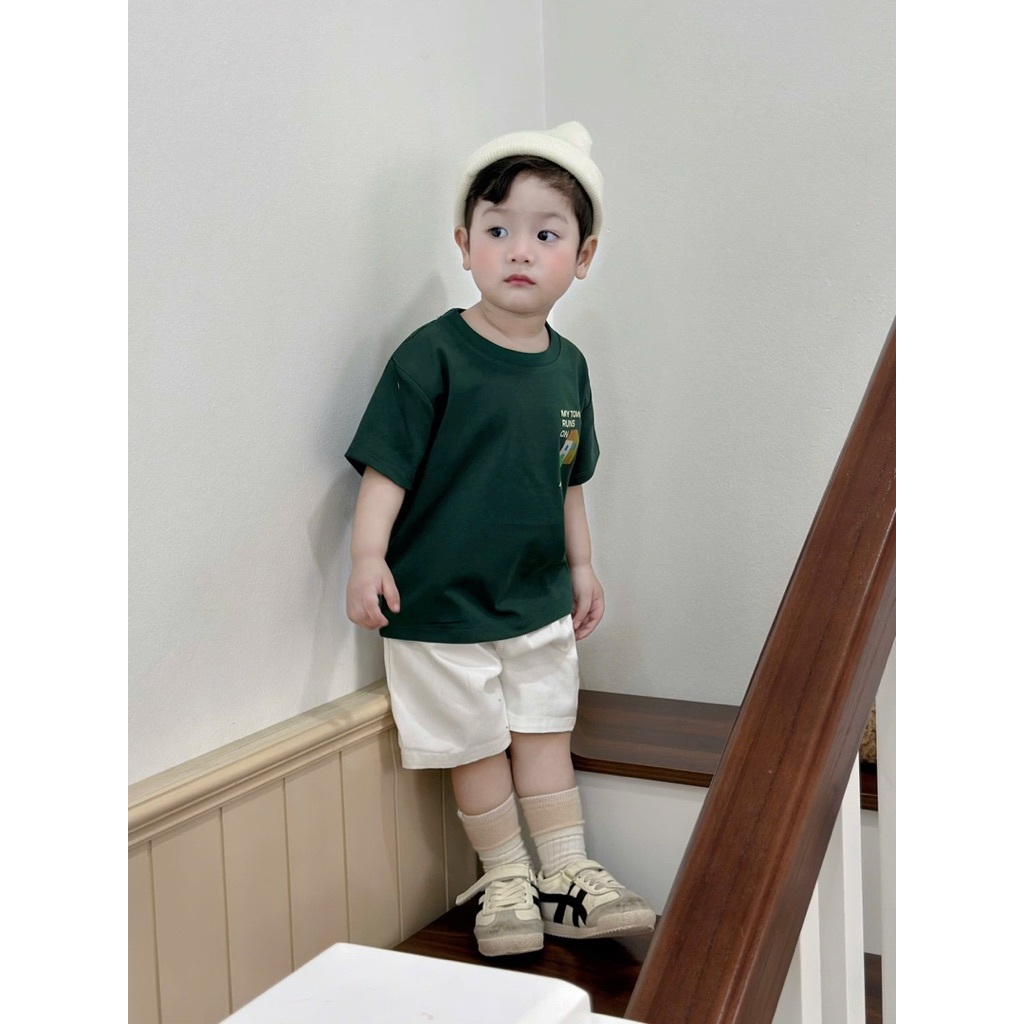 Set áo cotton my town xanh rêu cho bé ❤️