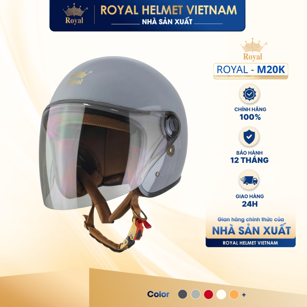 [NHÀ SẢN XUẤT] Mũ Bảo Hiểm 3/4 Royal M20 Kính Dài Che Full Mặt Chống Tia UV, M20K Thời Trang Nam Nữ