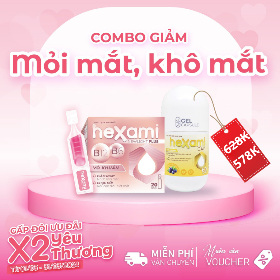 Combo Hexami Giảm Mỏi Mắt, Khô Mắt Hỗ Trợ Tăng Cường Thị Lực Bảo Vệ Mắt