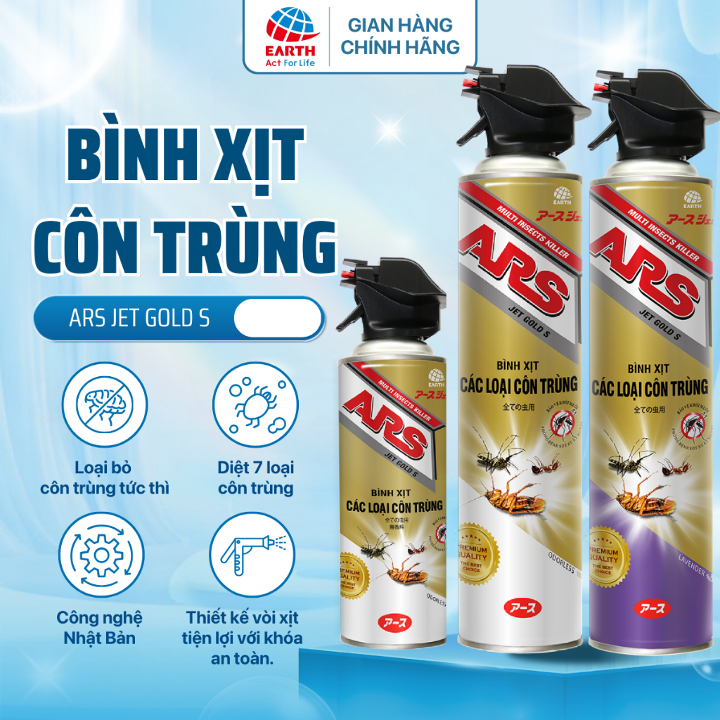 Bình Xịt Các Loại Côn Trùng ARS JET GOLD S - Hương Laverder/Không Mùi ( 300ml/600ml)
