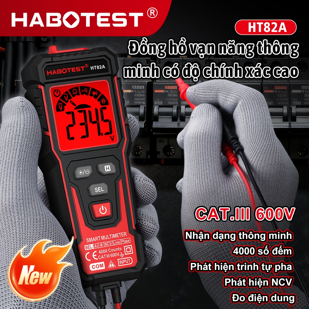 HABOTEST HT82A (HT93 Nâng cấp) Công suất đa đo kỹ thuật số / Diode Phát hiện điện áp AC / DC 600V 40
