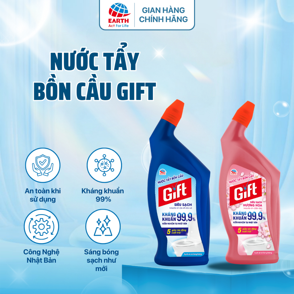 Nước Tẩy Bồn Cầu Gift Siêu Sạch, Khử Mùi Hôi, Ngừa Vi Khuẩn & Hương Hoa - Chai 600ml