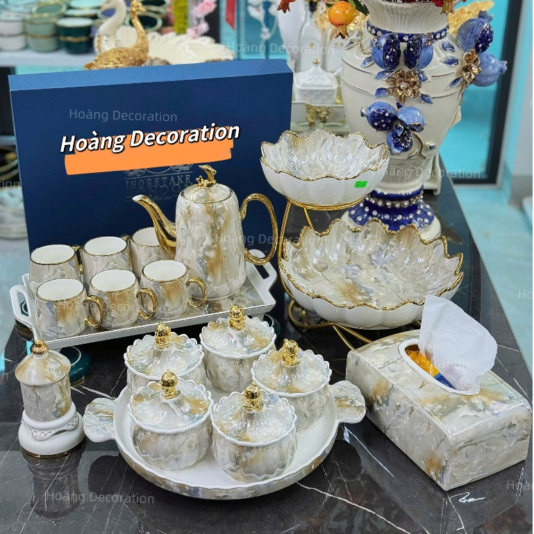 Khay Đựng Mứt Tết Nắp Sứ Vân Đá Cao Cấp Đón Xuân 2026. Khay Mứ Vân Đá