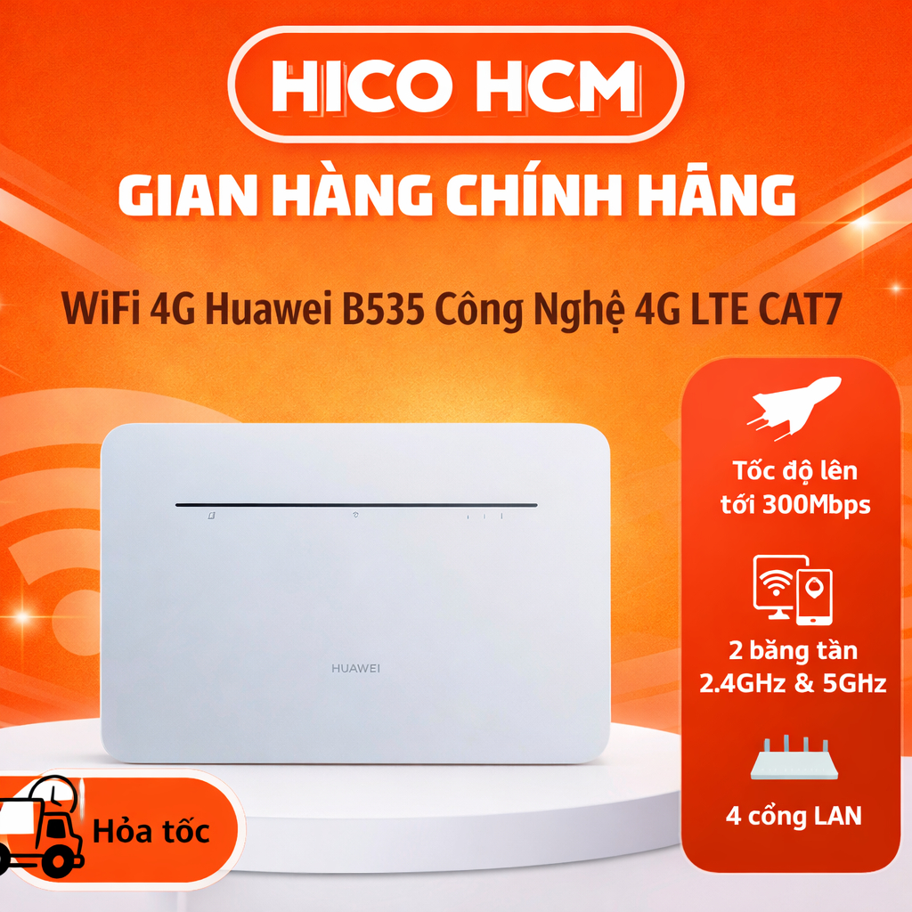 [HICO-HCM] Bộ Phát Wifi 4G Huawei B535 Công Nghệ 4G LTE CAT7 – Tốc độ 300Mb, 2 Băng Tần đồng thời, 4