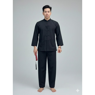 Đồ Lam Đi Chùa Lãnh Tụ Nam nút cây chất vải kate mềm dành cho phật tử