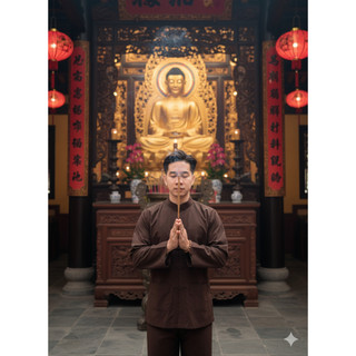 Đồ Lam Đi Chùa Lãnh Tụ Nam nút cây chất vải kate mềm dành cho phật tử