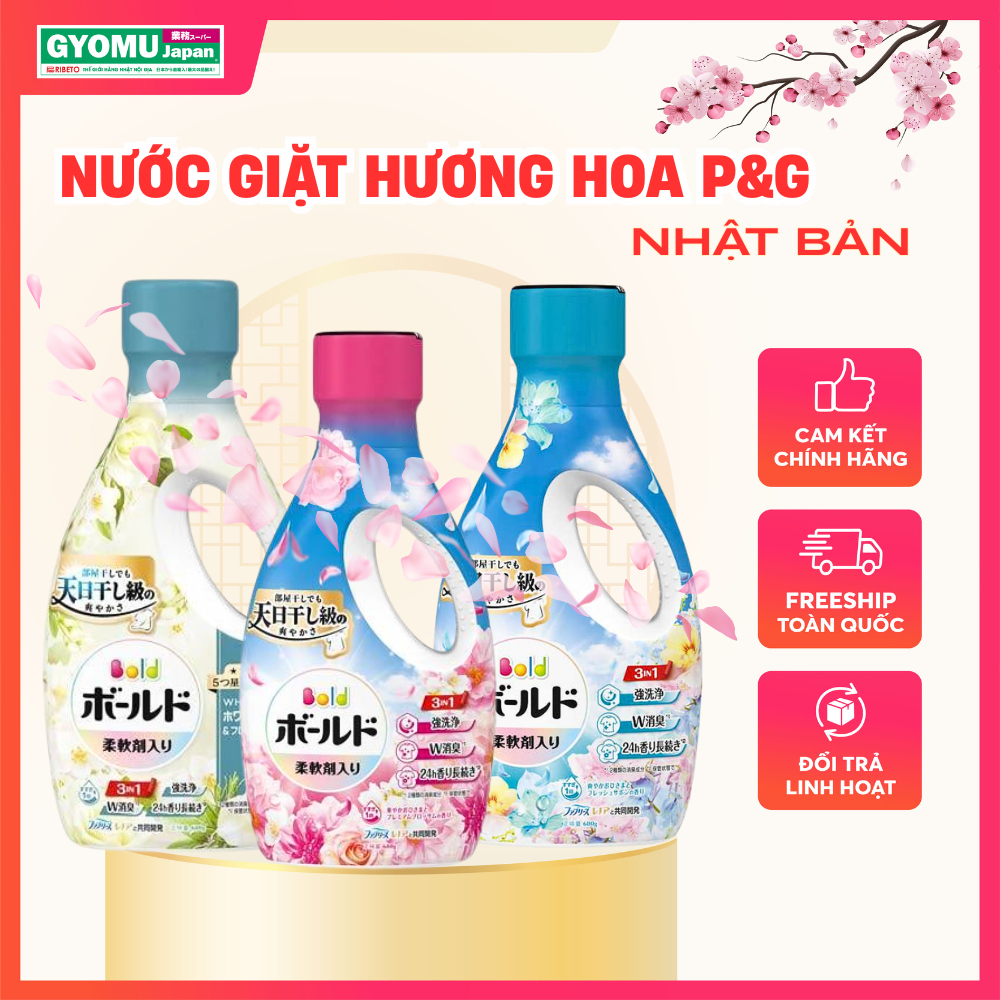 Nước giặt xả P&G 2 in 1 Bold chai 680g detox 3 mùi hương - hàng nội địa Nhật Bản