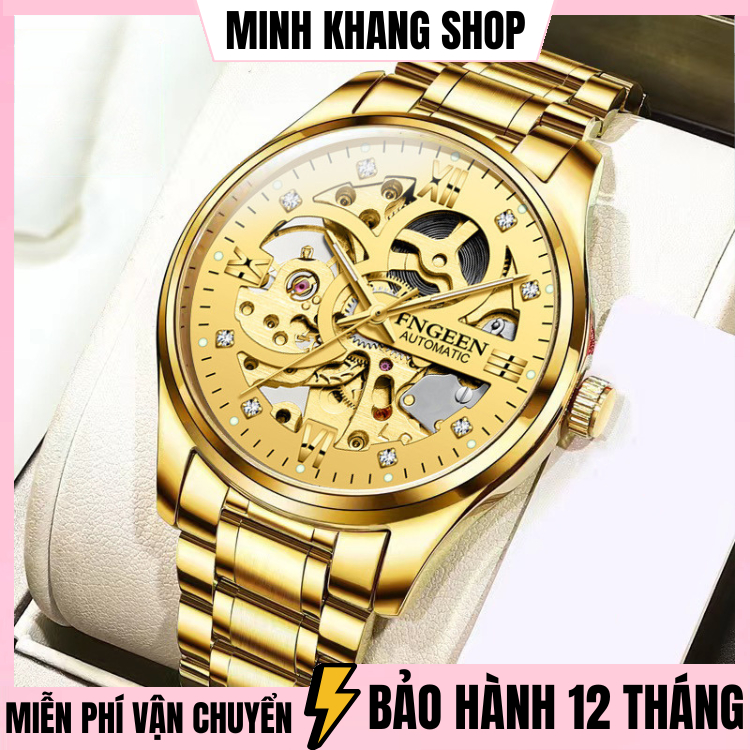 Đồng Hồ Cơ Nam Fngeen 6018 Đính Đá Sang Trọng Chống Nước, Tặng Vòng Tỳ Hưu
