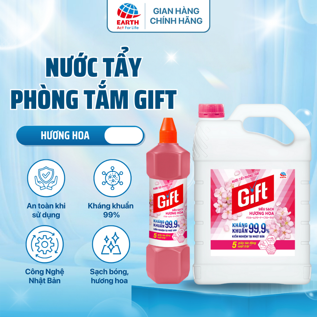 Nước Tẩy Phòng Tắm Gift Siêu Sạch Làm Sạch Nhanh, Khử Mùi Hiệu Quả -  Chai 900ml / Can 3.8kg