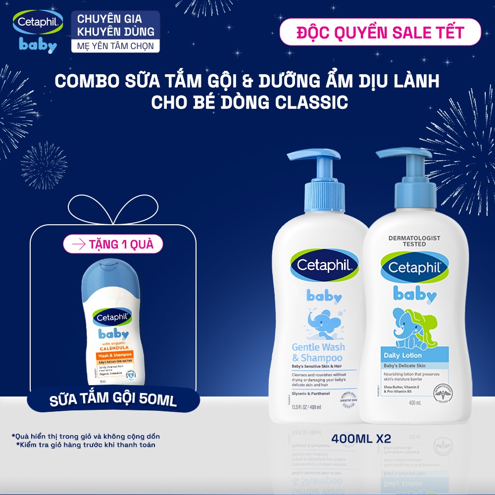 [Cetaphil X Hannah] Combo Sữa tắm gội Cetaphil Baby Gentle Wash & Shampoo 400ml + Sữa dưỡng ẩm dịu lành Cetaphil Baby Lo