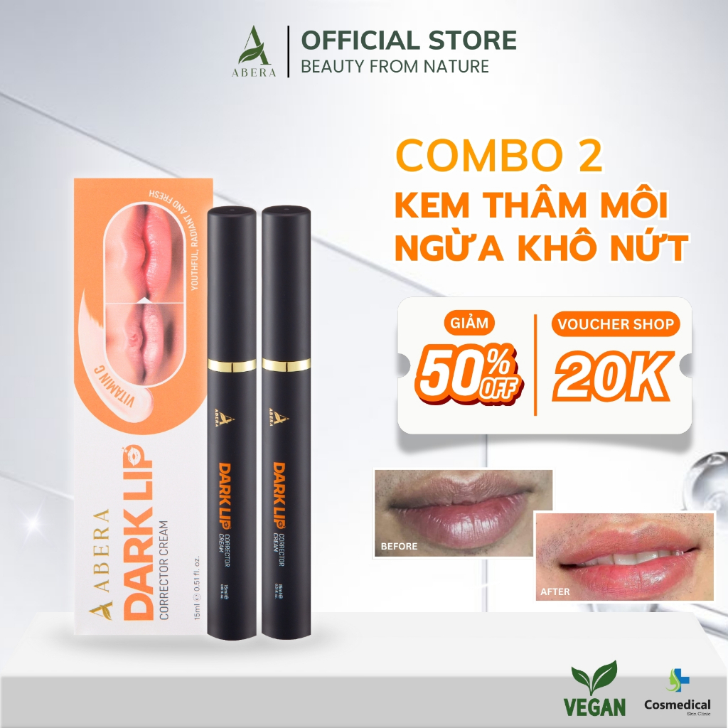 Combo 2 Kem Thâm Môi Abera Giúp Môi Mờ Thâm Sáng Hồng Dưỡng Ẩm Ngừa Khô Môi 15ML