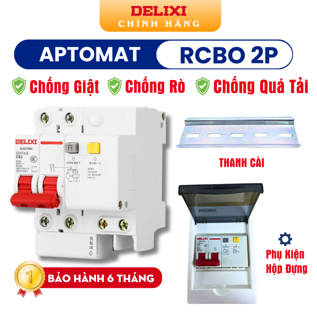 Aptmat RCBO Chống rò, quá tải DZ47sLE 2P Chính Hãng DELIXI