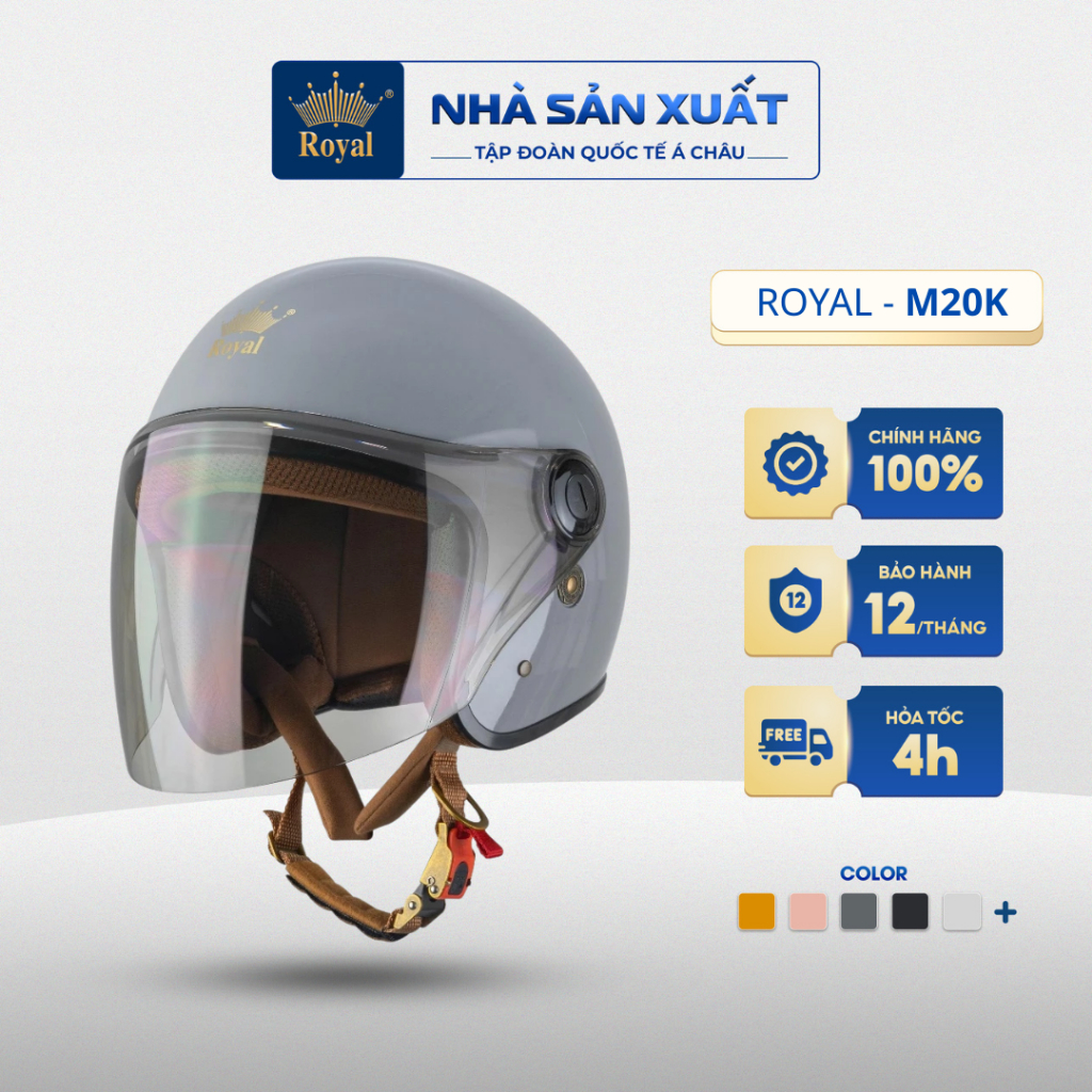 Mũ Bảo Hiểm 3/4 Royal M20K Kính Dài Che Full Mặt Chống Tia UV Nam Nữ Bảo Hành 12 Tháng