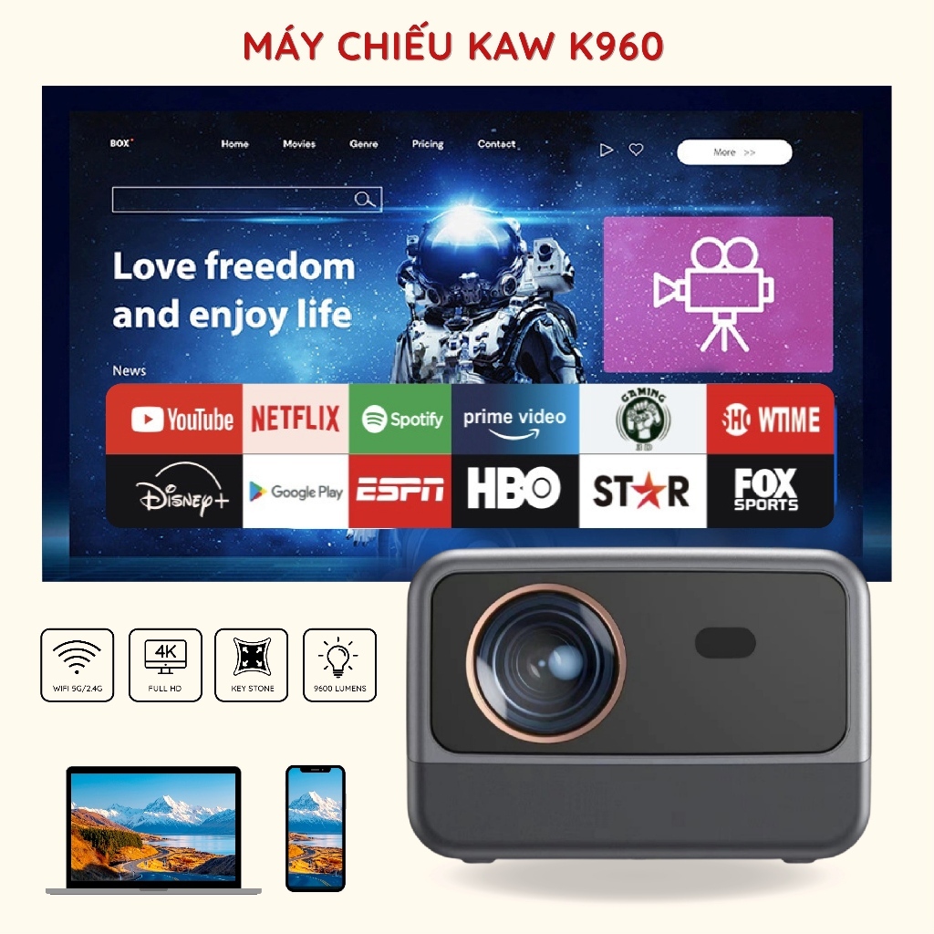 Máy Chiếu Mini KAW KP960 Chất Lượng Hình Ảnh 4K, Độ Sáng Lớn, FULL HD 1080P, Kết Nối Đa Thiết Bị