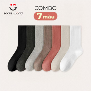 [ Combo 7 ] Tất Vớ Nam Nữ Cổ Cao SOCKSWORLD Êm Ái Dày Dặn Thoáng Khí Mịn Mát Bền Màu VSF3001/VSF4001